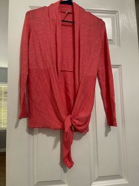 Source Unknown Coral Pink Tie-Front Lightweight Women's Sweater
